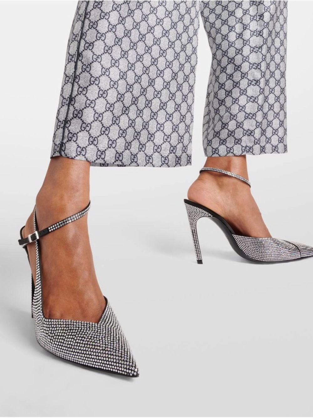 Gucci /Fabulous Black Crystal T-Strap P Stiletto Pumps/ Authentic
